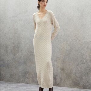 Brunello Cucinelli Cream Long Sleeve Knit Dress